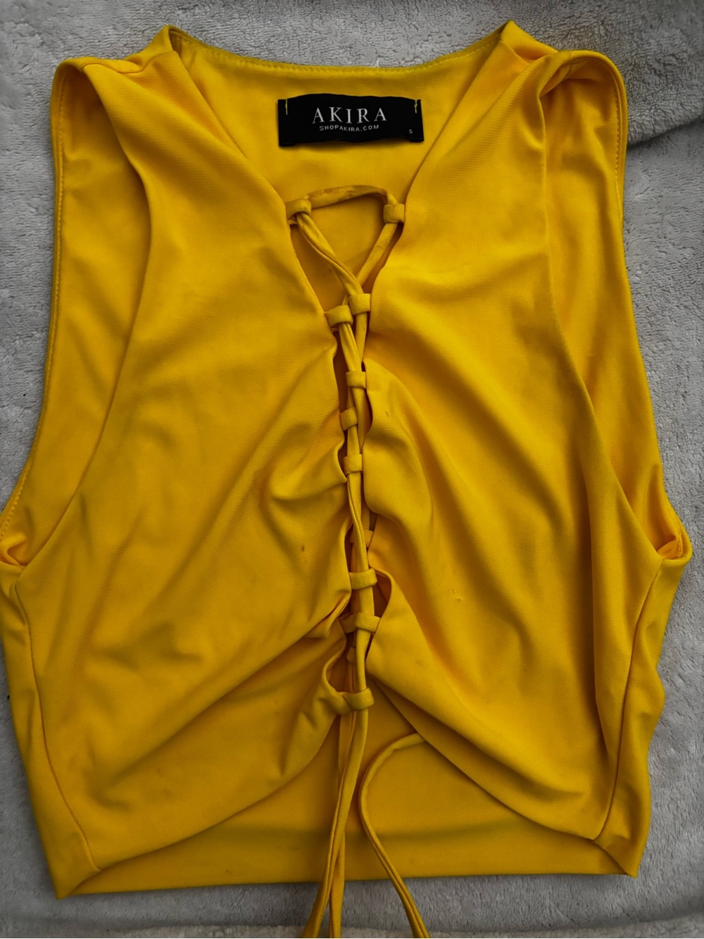 AKIRA Bright Yellow Lace-Up Tank Top